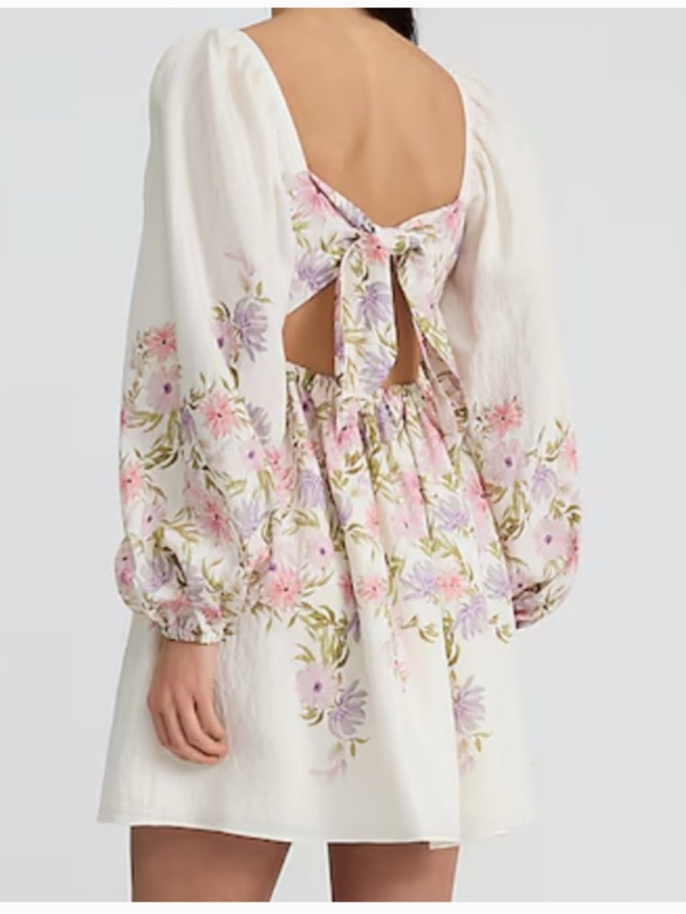 NWT SZ XL Express Floral Sweetheart Babydoll Mini Dress in Cream & Pastel Floral - Picture 2 of 9